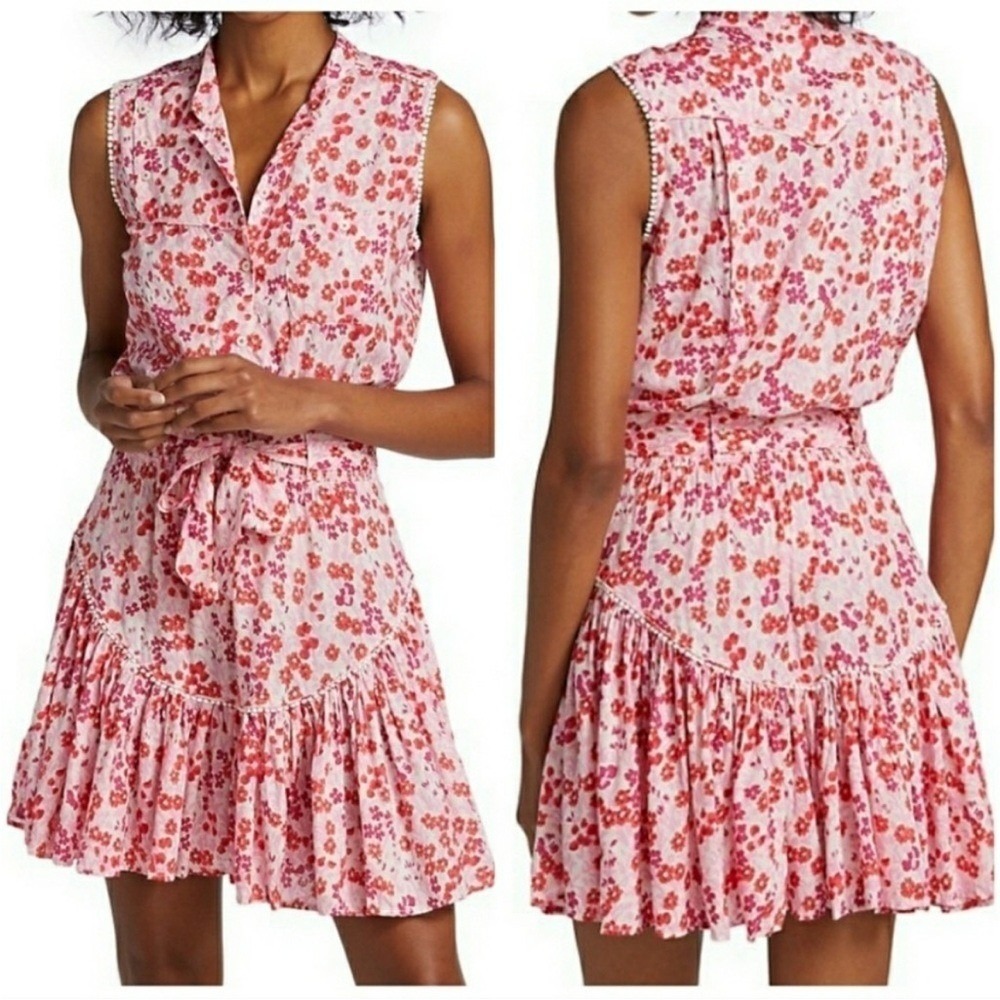 Poupette St Barth Felicia Floral Tie-Waist Dress Pink Size XS Sleeveless - Picture 2 of 9